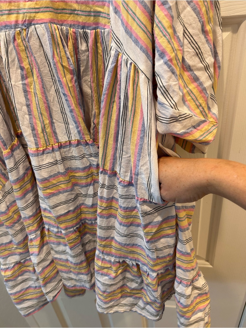 Label of Love XL Striped Tiered Midi Dress Puff Sleeve Coastal Boho - Picture 8 of 13